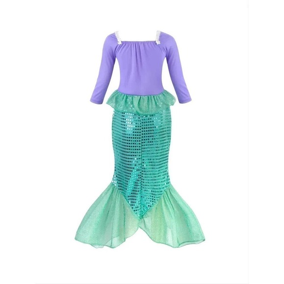 Little Mermaid Ariel Princess Costume Kids Girls Dress Cosplay 9/10 Yo Dress - Picture 2 of 4